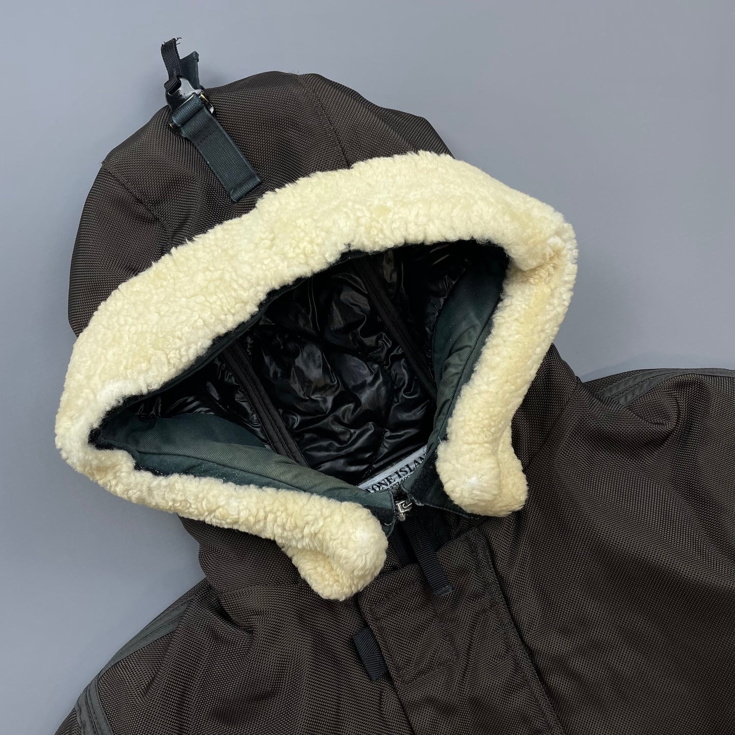 Stone Island Khaki Brown AW10 Shearling Hooded Padded Oxford Nylon Bomber Jacket