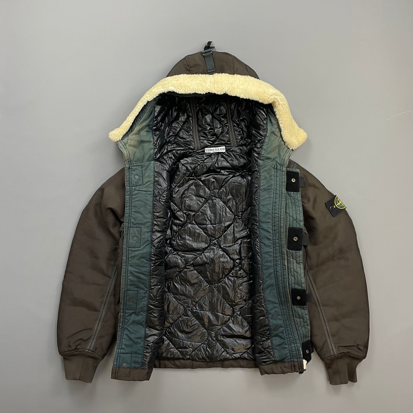 Stone Island Khaki Brown AW10 Shearling Hooded Padded Oxford Nylon Bomber Jacket