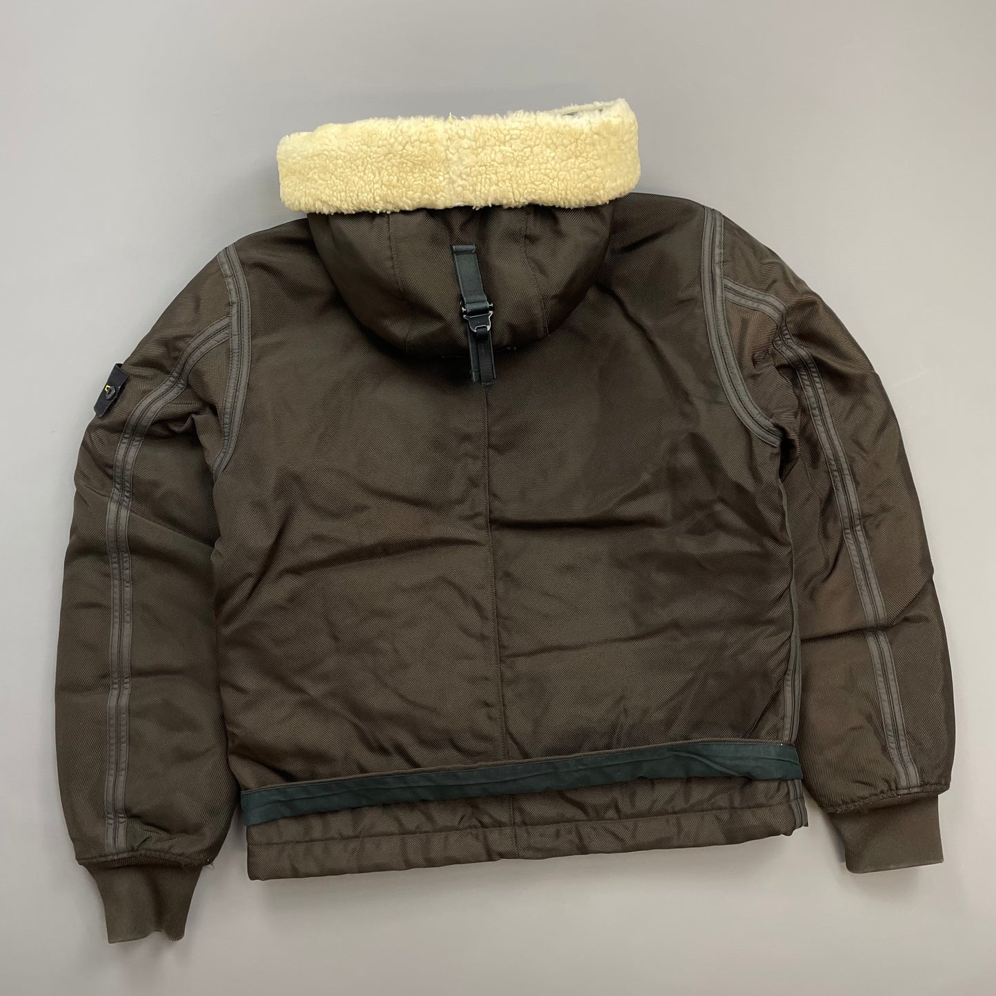 Stone Island Khaki Brown AW10 Shearling Hooded Padded Oxford Nylon Bomber Jacket