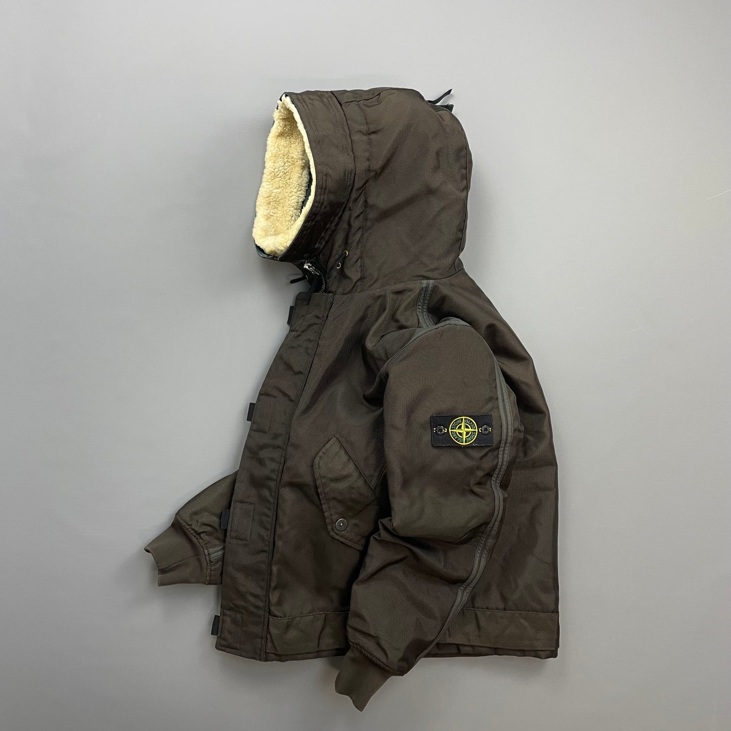 Stone Island Khaki Brown AW10 Shearling Hooded Padded Oxford Nylon Bomber Jacket