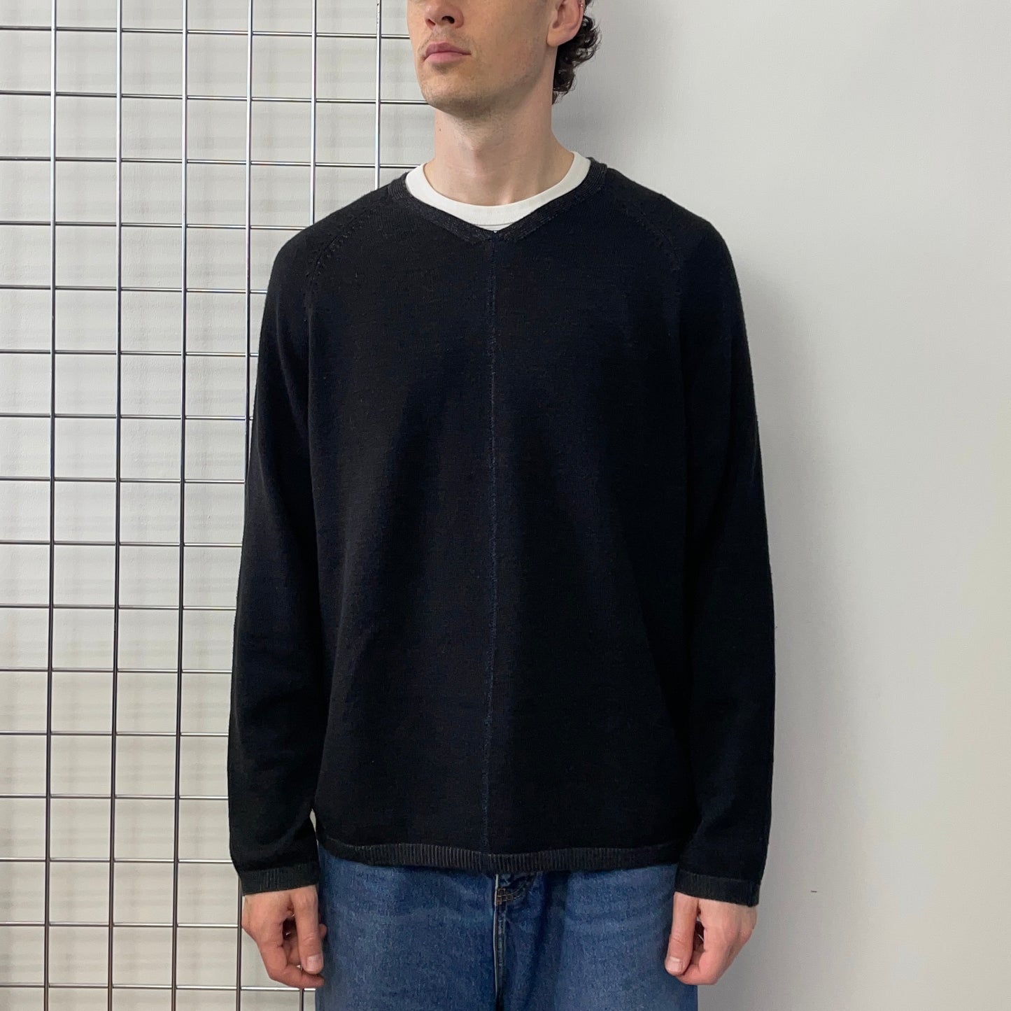 Armani Jeans Black & Blue 00s Contrast Stitch Knit Jumper