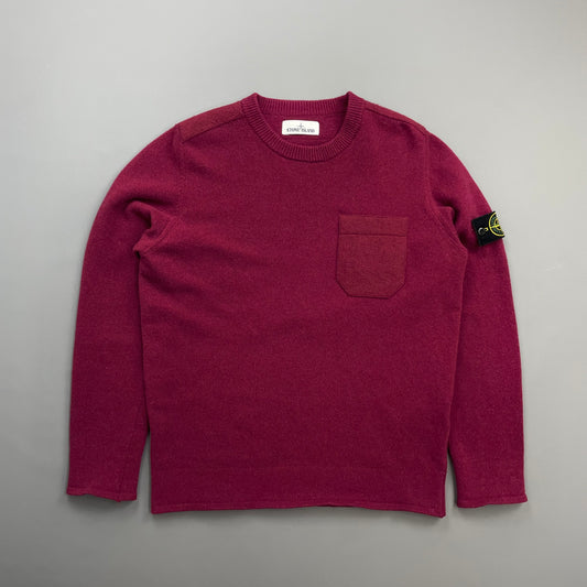 Stone Island Maroon AW18 Wool Pocket Detail Crewneck Jumper