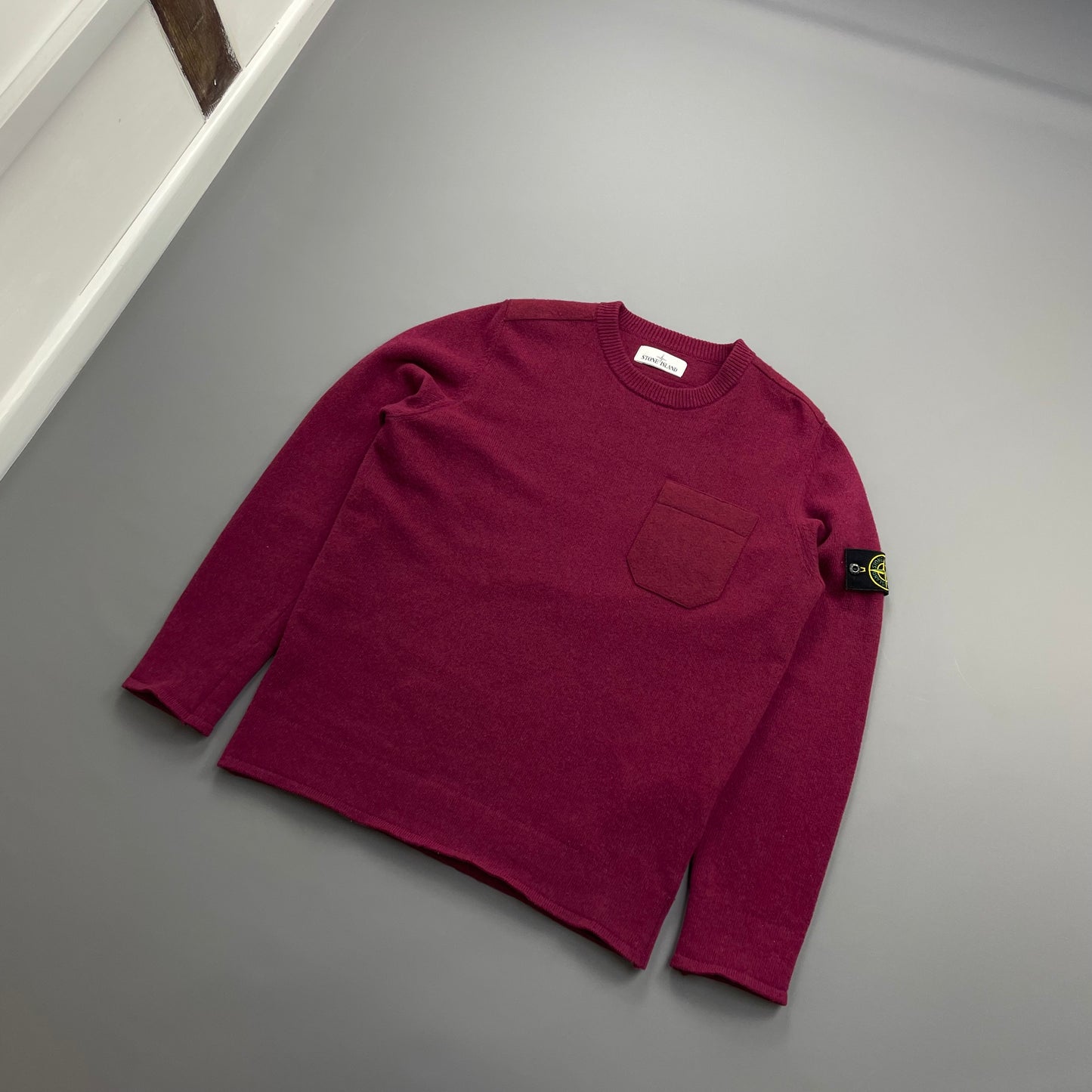 Stone Island Maroon AW18 Wool Pocket Detail Crewneck Jumper