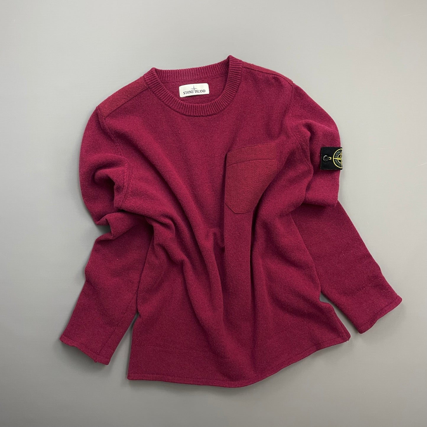 Stone Island Maroon AW18 Wool Pocket Detail Crewneck Jumper
