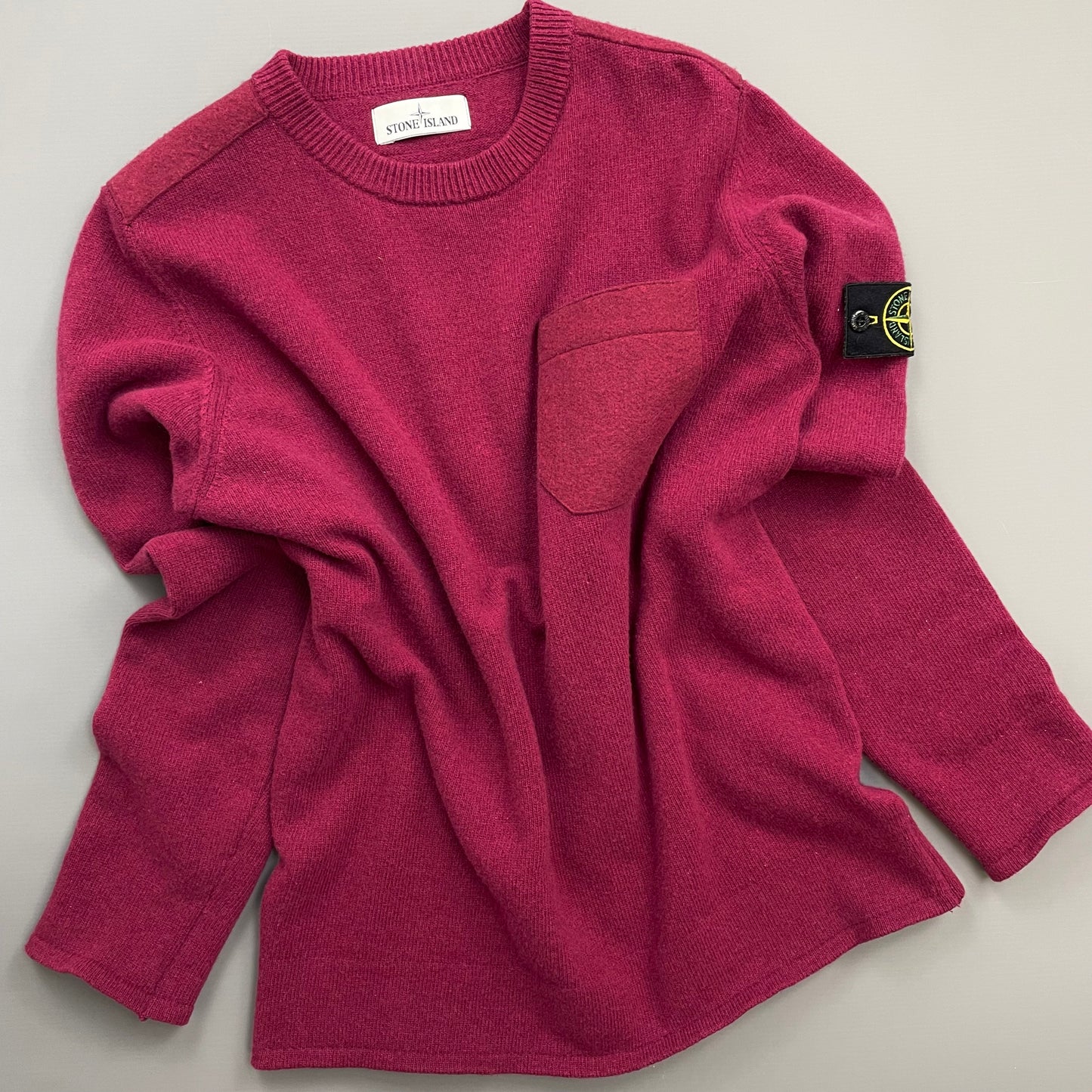 Stone Island Maroon AW18 Wool Pocket Detail Crewneck Jumper