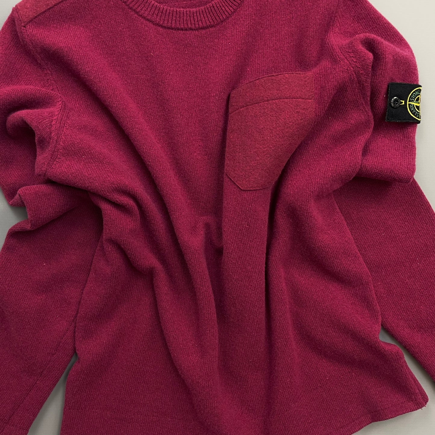 Stone Island Maroon AW18 Wool Pocket Detail Crewneck Jumper