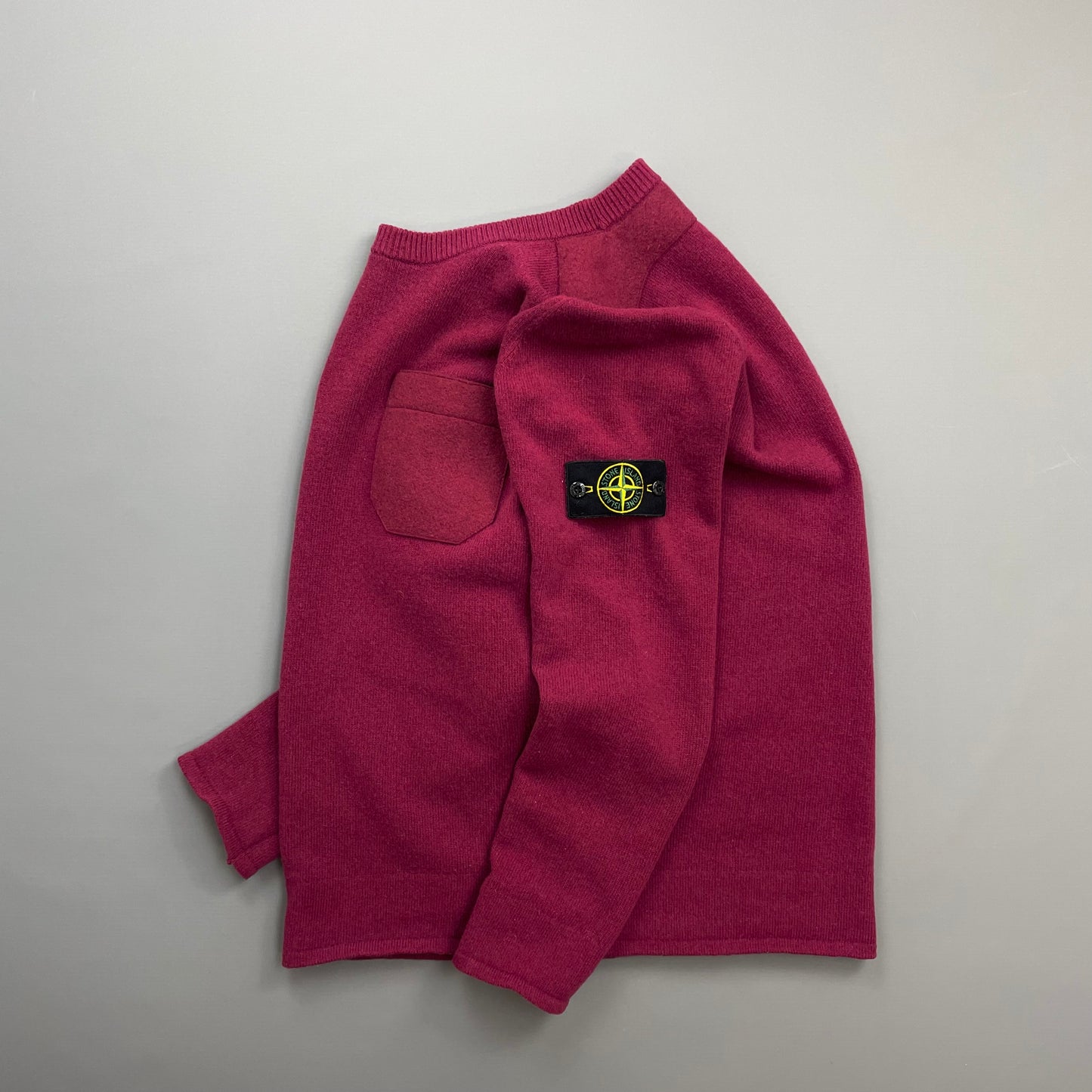 Stone Island Maroon AW18 Wool Pocket Detail Crewneck Jumper