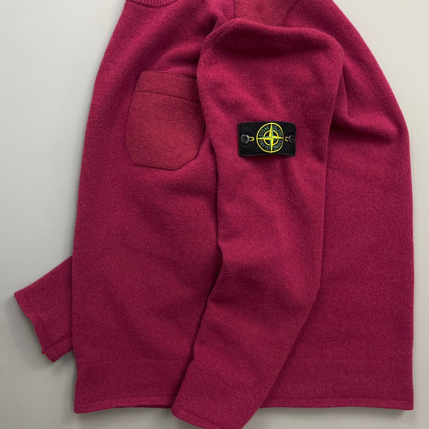 Stone Island Maroon AW18 Wool Pocket Detail Crewneck Jumper