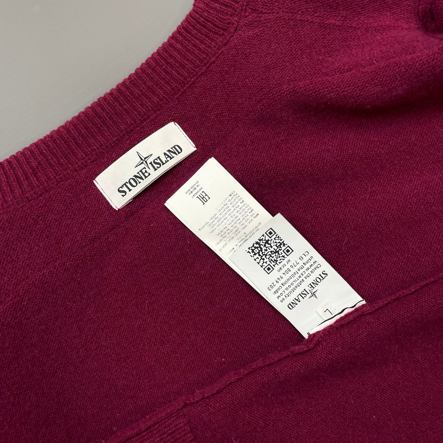 Stone Island Maroon AW18 Wool Pocket Detail Crewneck Jumper