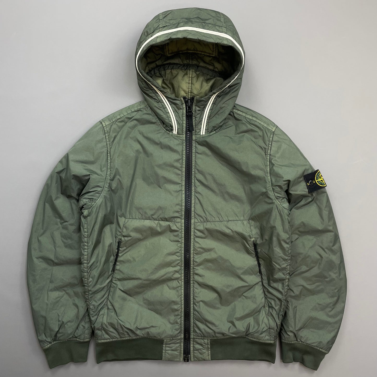 Stone Island Green AW20 Two-Tone Garment Dyed Crinkle Reps w/ Primaloft Hooded Jacket