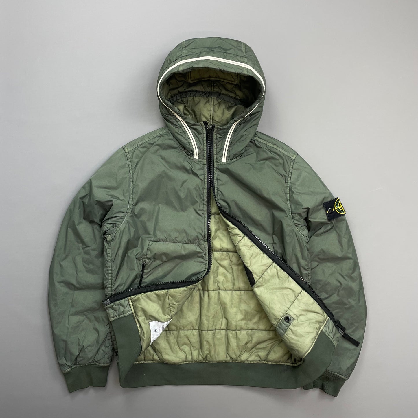 Stone Island Green AW20 Two-Tone Garment Dyed Crinkle Reps w/ Primaloft Hooded Jacket