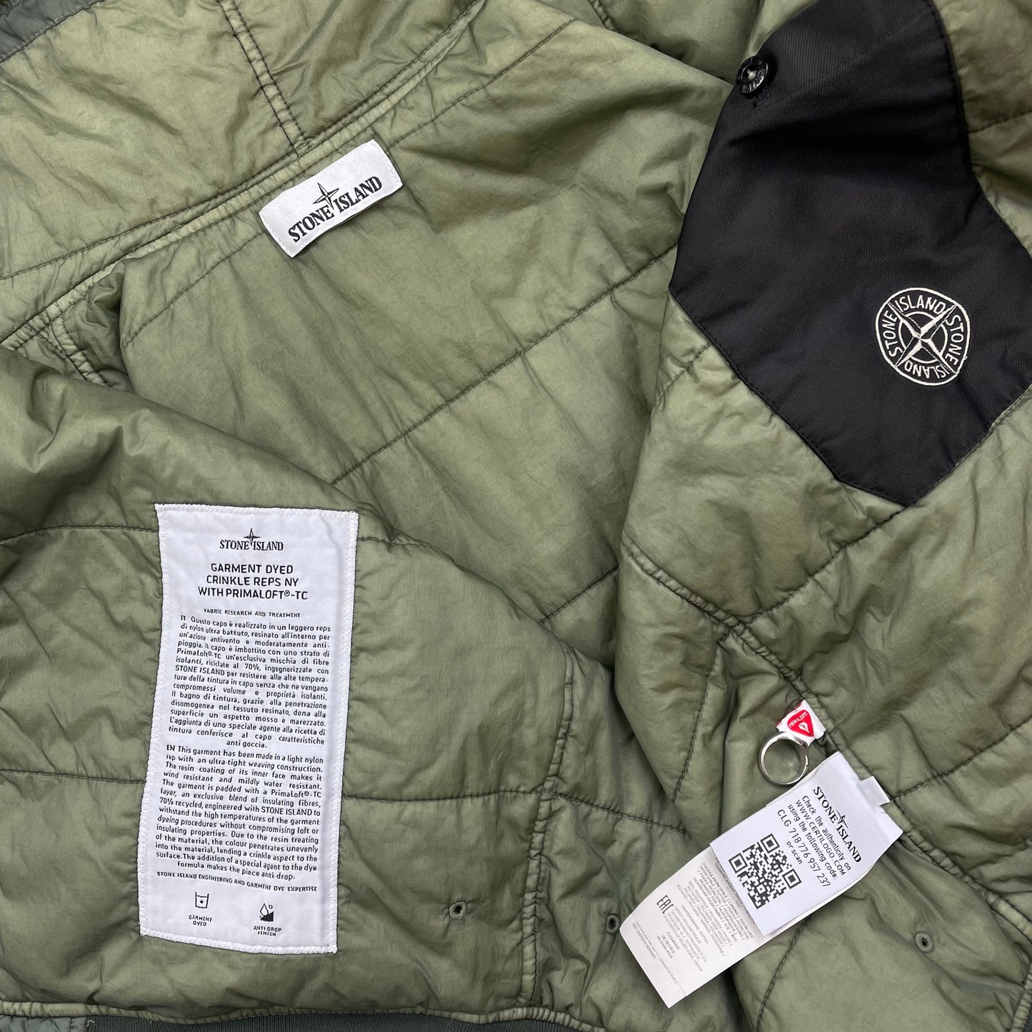 Stone Island Green AW20 Two-Tone Garment Dyed Crinkle Reps w/ Primaloft Hooded Jacket