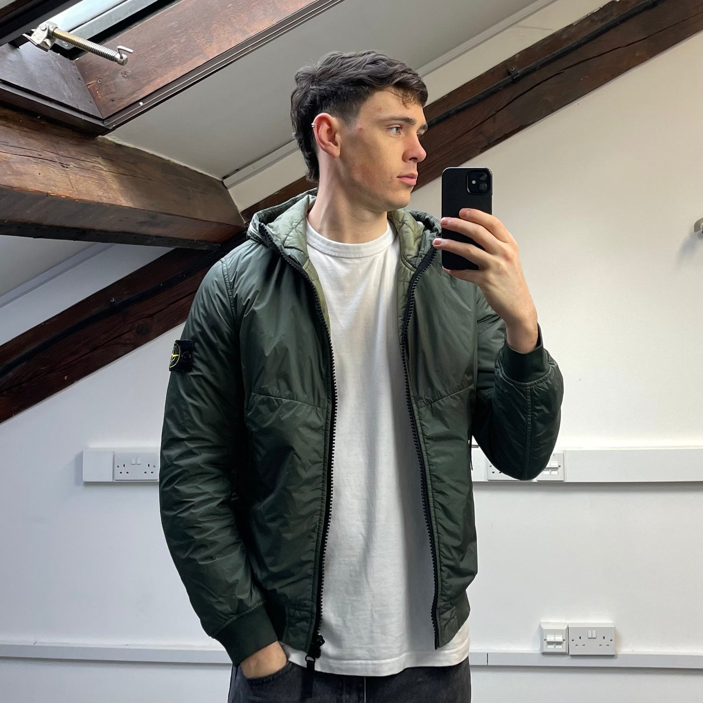 Stone Island Green AW20 Two-Tone Garment Dyed Crinkle Reps w/ Primaloft Hooded Jacket