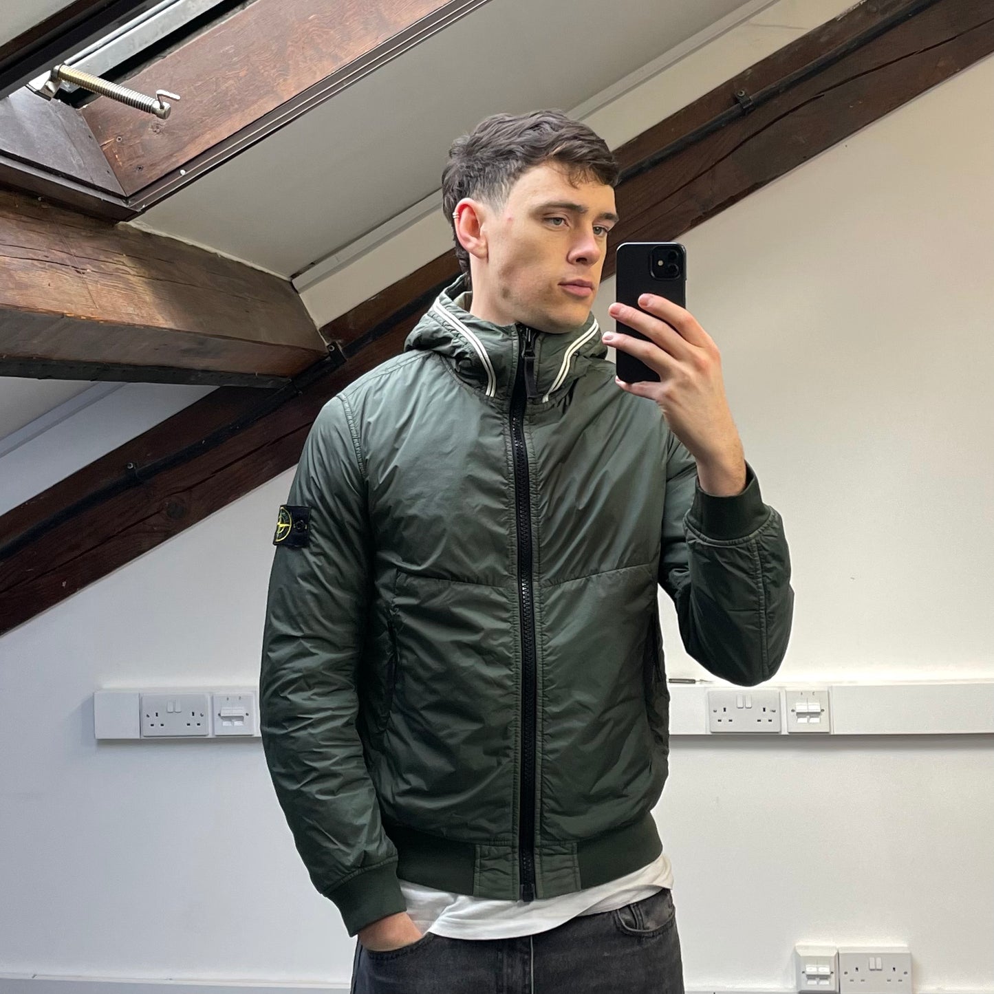 Stone Island Green AW20 Two-Tone Garment Dyed Crinkle Reps w/ Primaloft Hooded Jacket