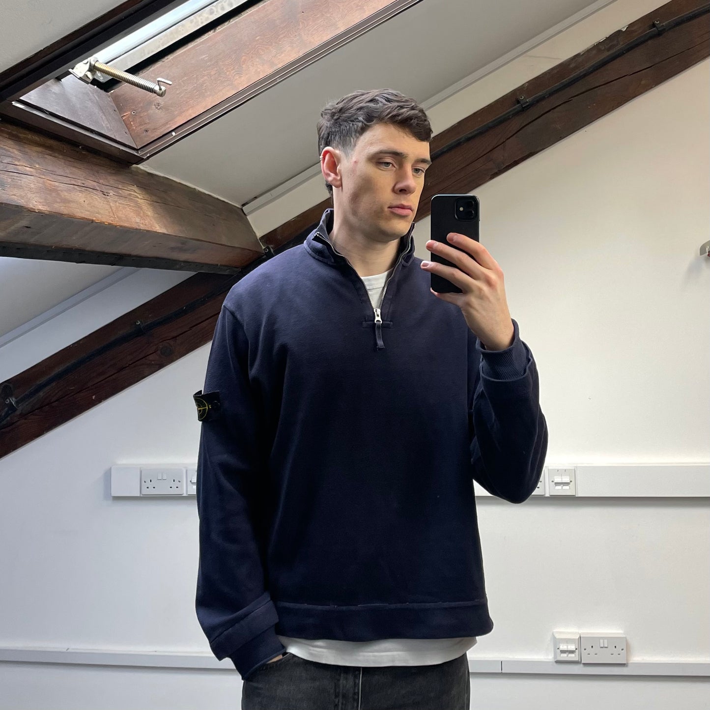 Stone Island Navy 00s Dual-Cuff Half Zip Jumper