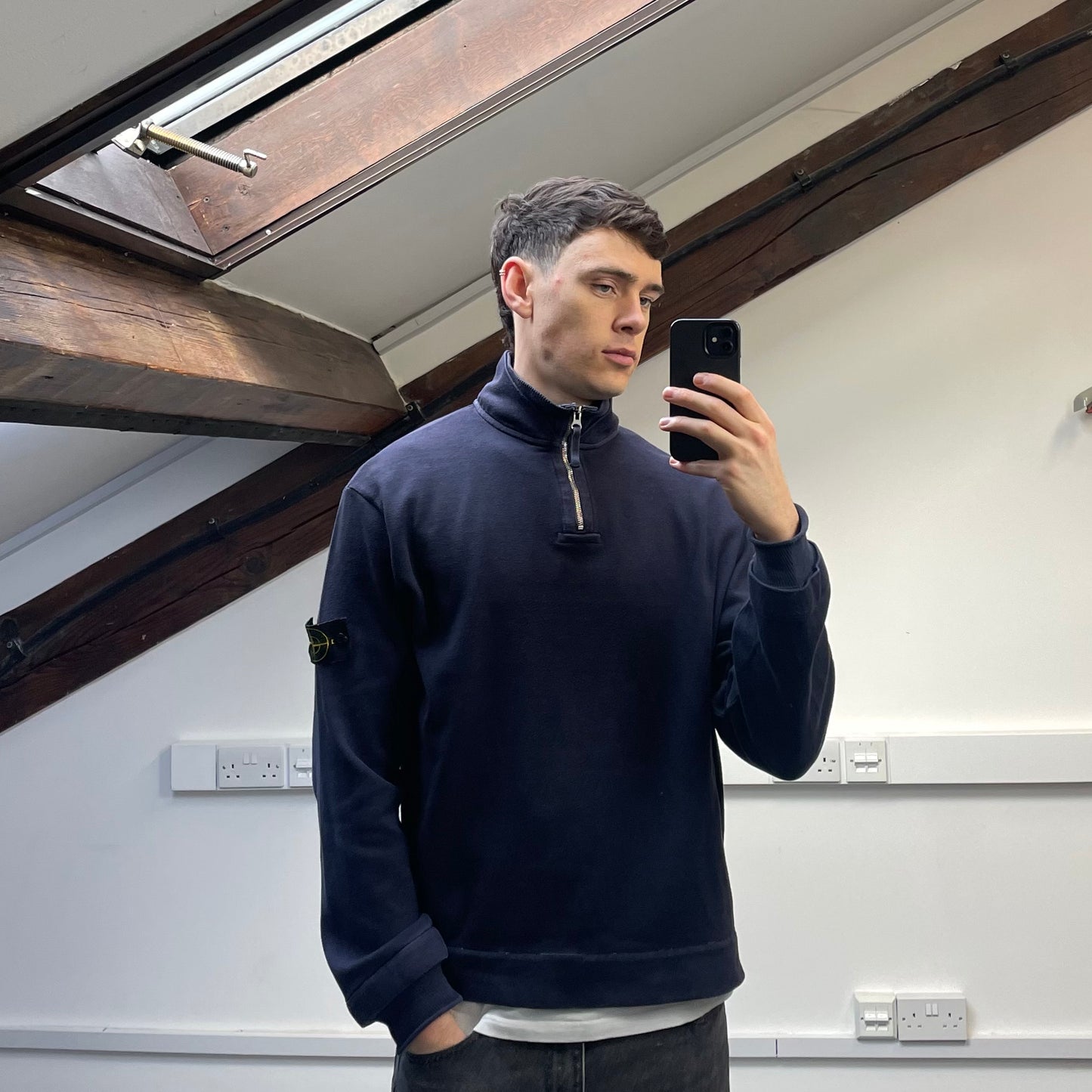 Stone Island Navy 00s Dual-Cuff Half Zip Jumper