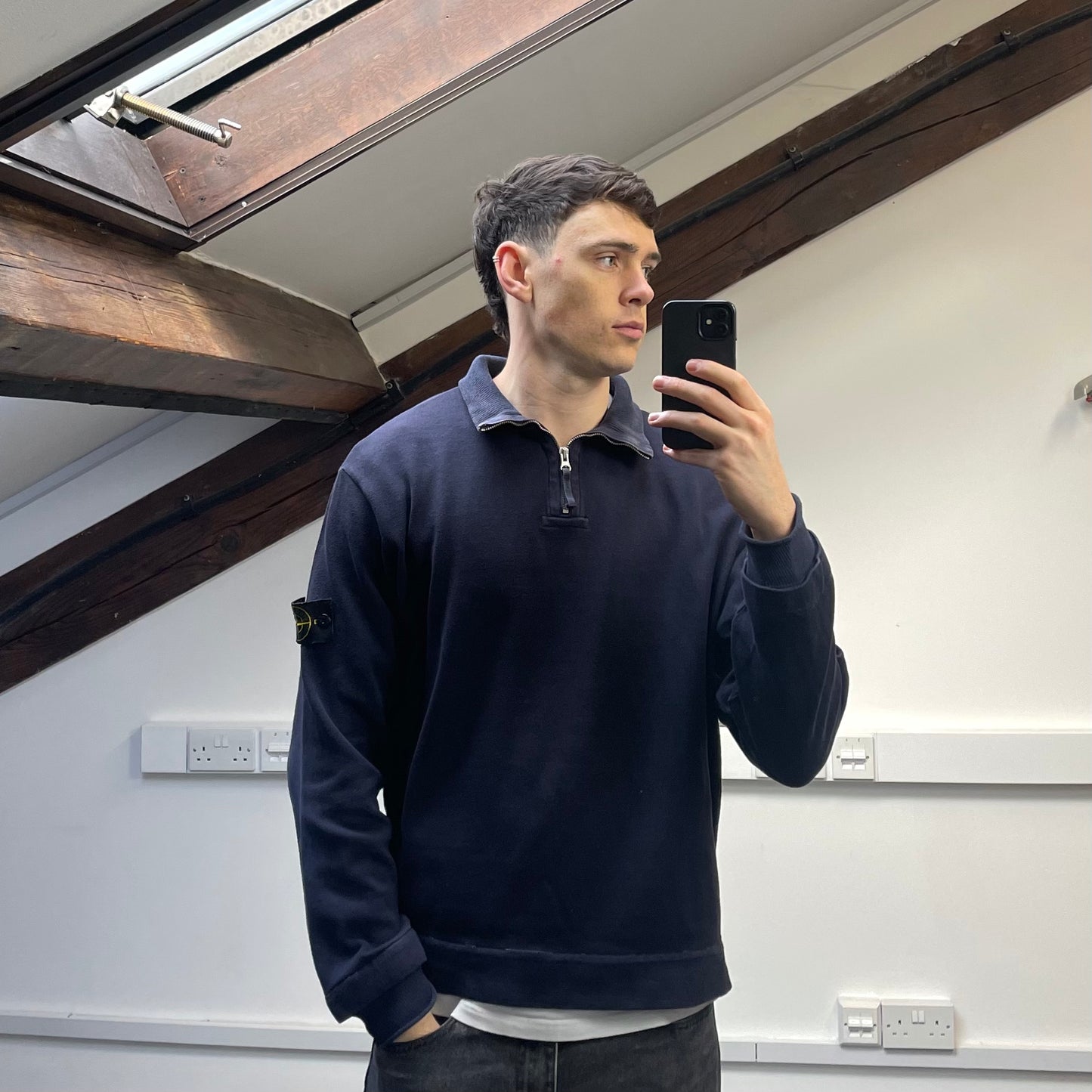Stone Island Navy 00s Dual-Cuff Half Zip Jumper