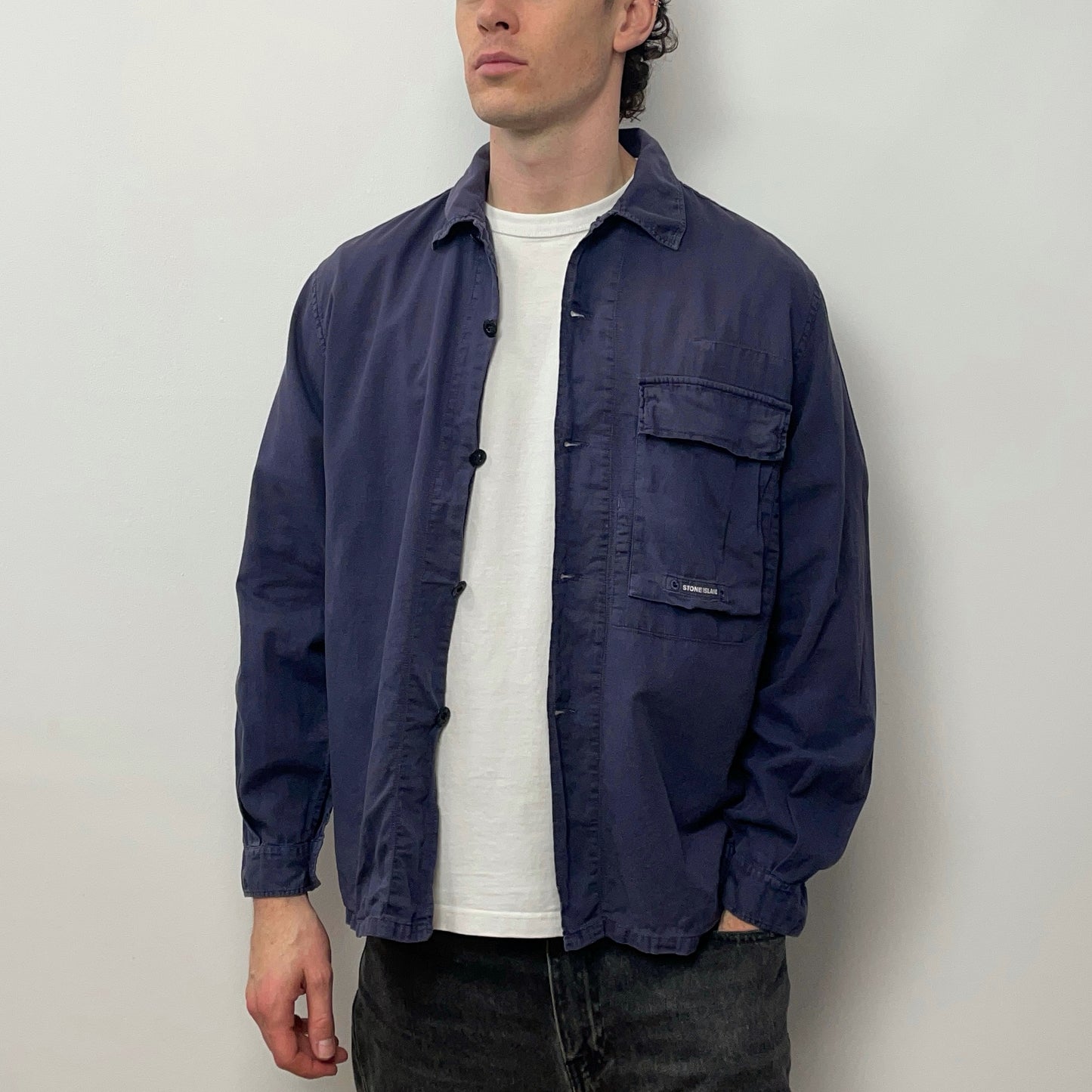 Stone Island Navy SS99 Cotton Canvas Lightweight Shirt