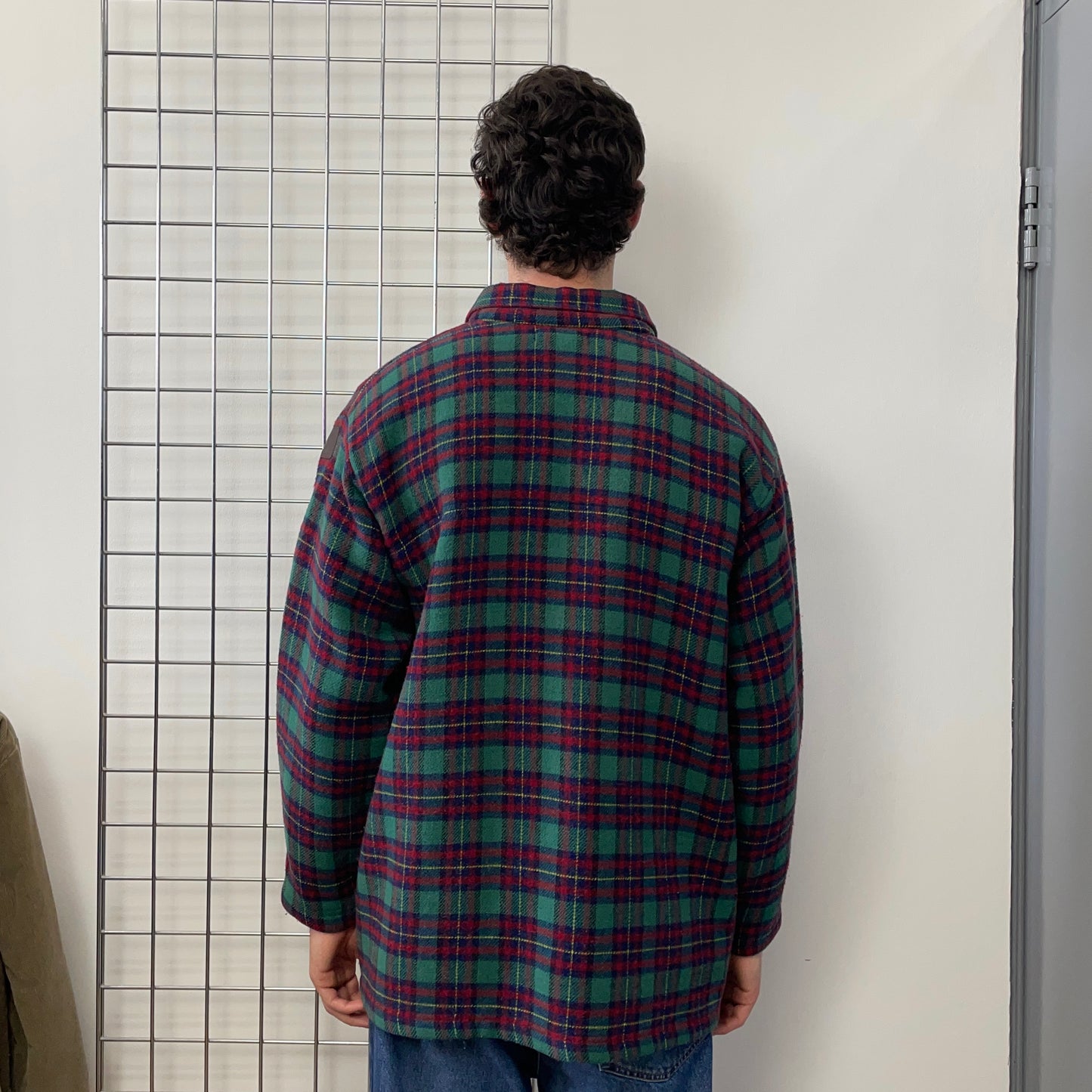 Giorgio Armani Red & Green Check 80s Unique Knitwear Wool Chore Jacket