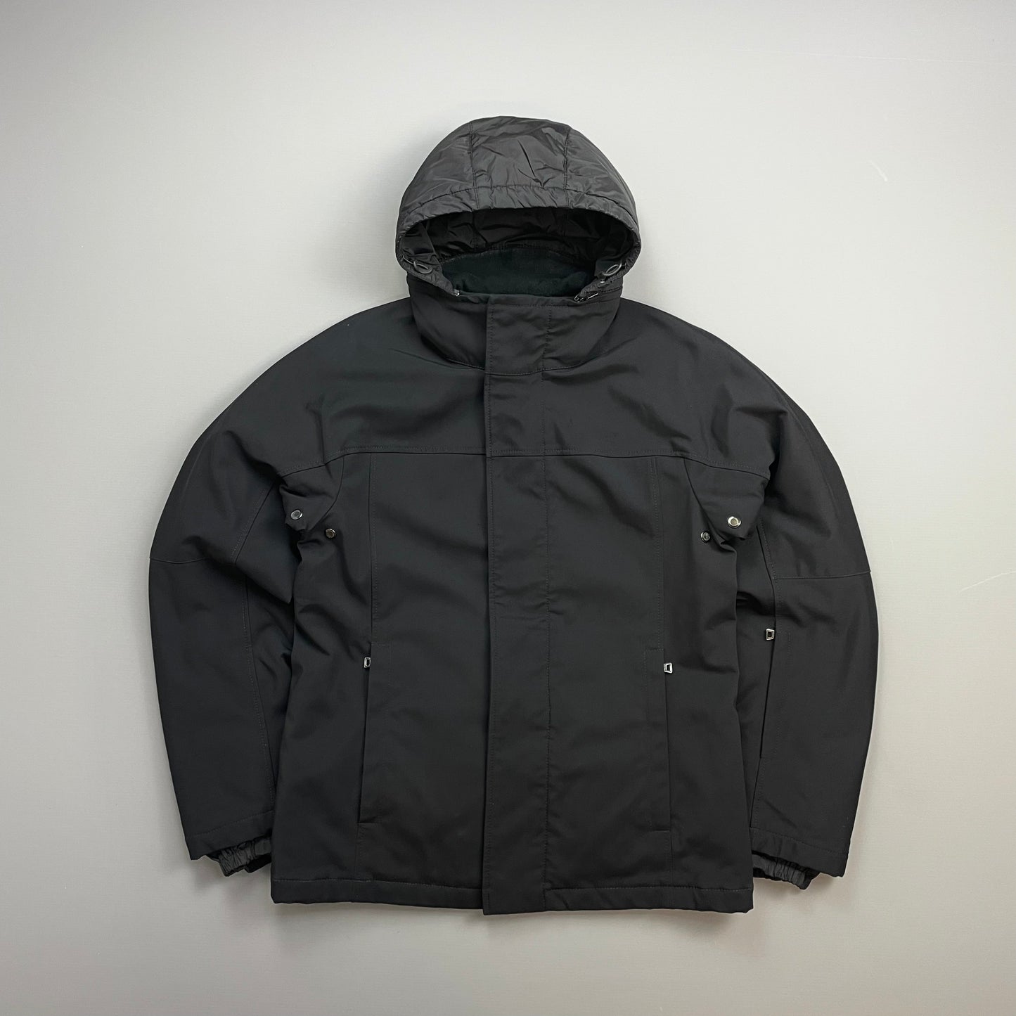 Prada Sport Black 2008 Technical Nylon Fleece-Lined Removable Hood Ski Jacket