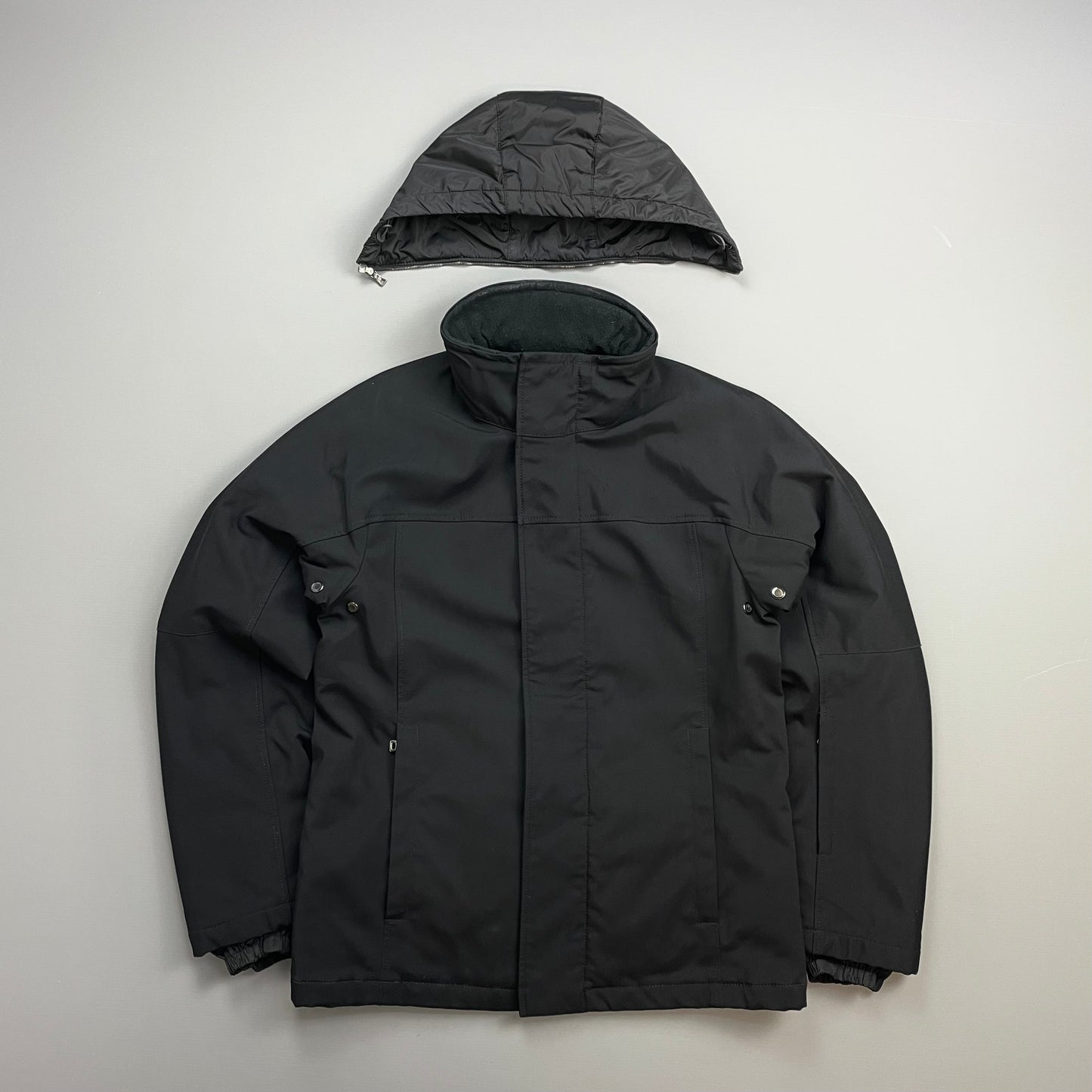 Prada Sport Black 2008 Technical Nylon Fleece-Lined Removable Hood Ski Jacket