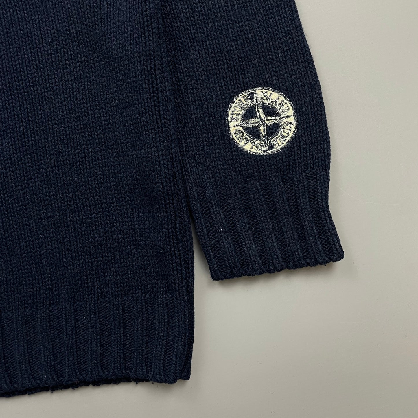 Stone Island Navy AW99 Sleeve Emblem Chunky Wool Knit Crewneck Jumper