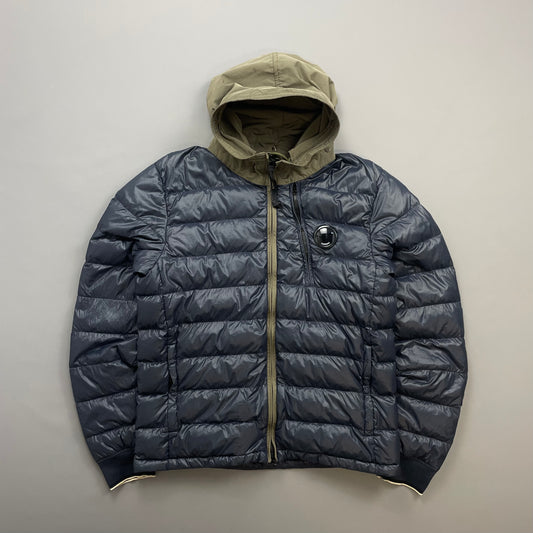 C.P. Company Blue AW14 DD Shell Contrast Hood Lightweight Nylon Down Puffer Jacket
