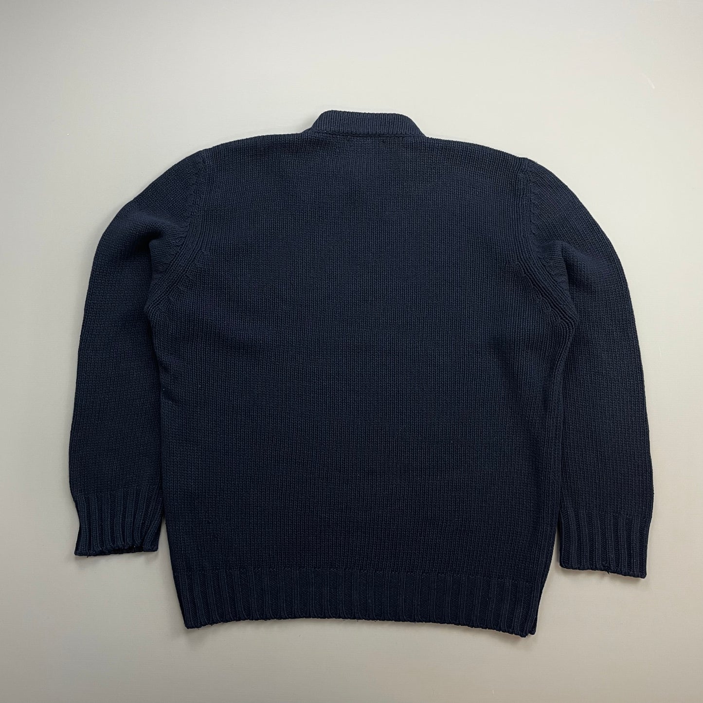 Stone Island Navy AW99 Sleeve Emblem Chunky Wool Knit Crewneck Jumper