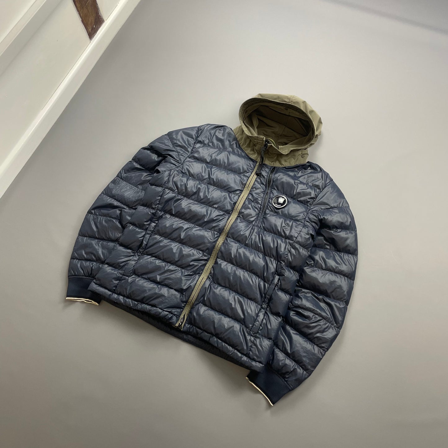 C.P. Company Blue AW14 DD Shell Contrast Hood Lightweight Nylon Down Puffer Jacket