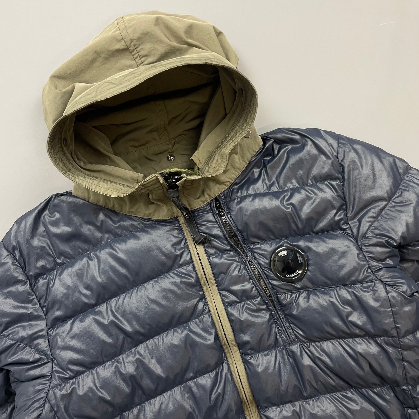 C.P. Company Blue AW14 DD Shell Contrast Hood Lightweight Nylon Down Puffer Jacket