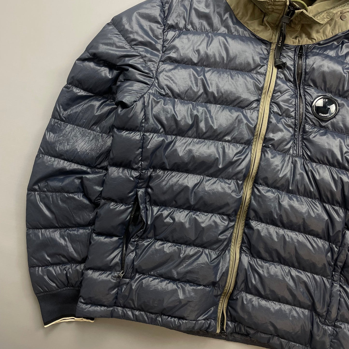 C.P. Company Blue AW14 DD Shell Contrast Hood Lightweight Nylon Down Puffer Jacket