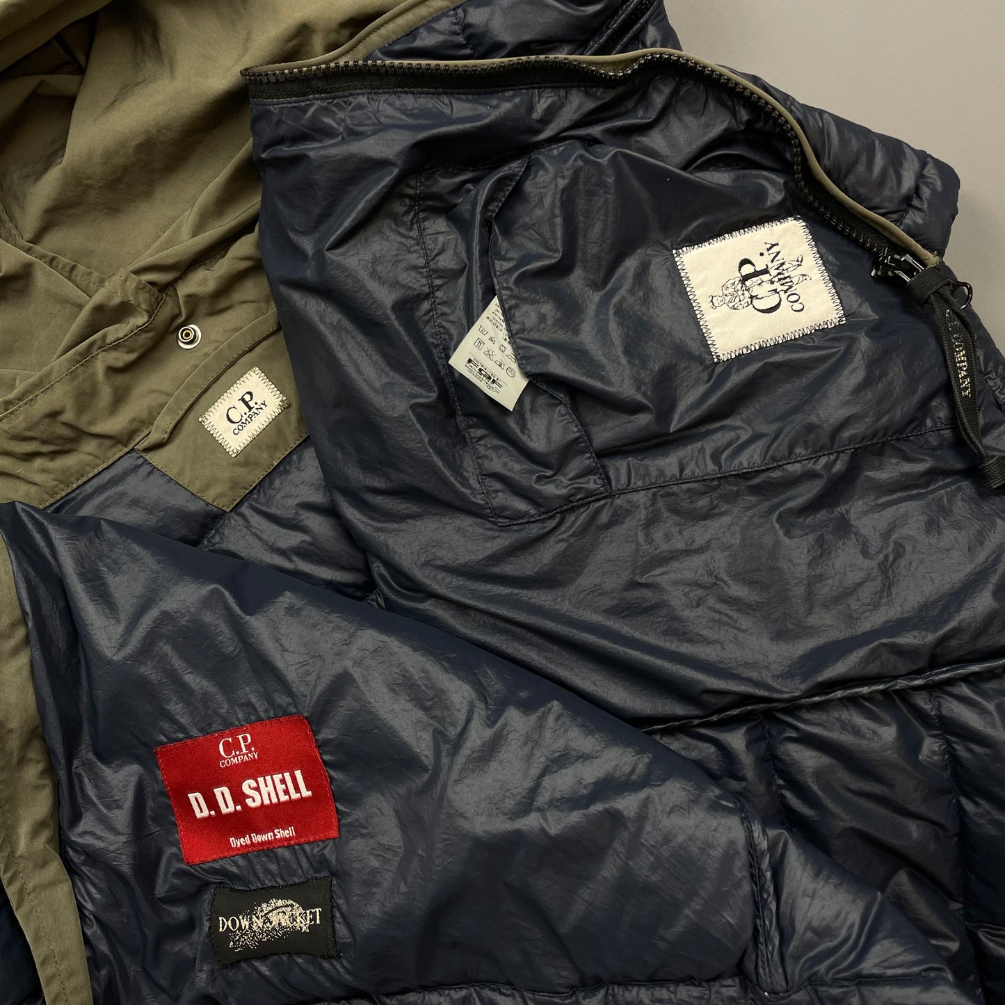 C.P. Company Blue AW14 DD Shell Contrast Hood Lightweight Nylon Down Puffer Jacket