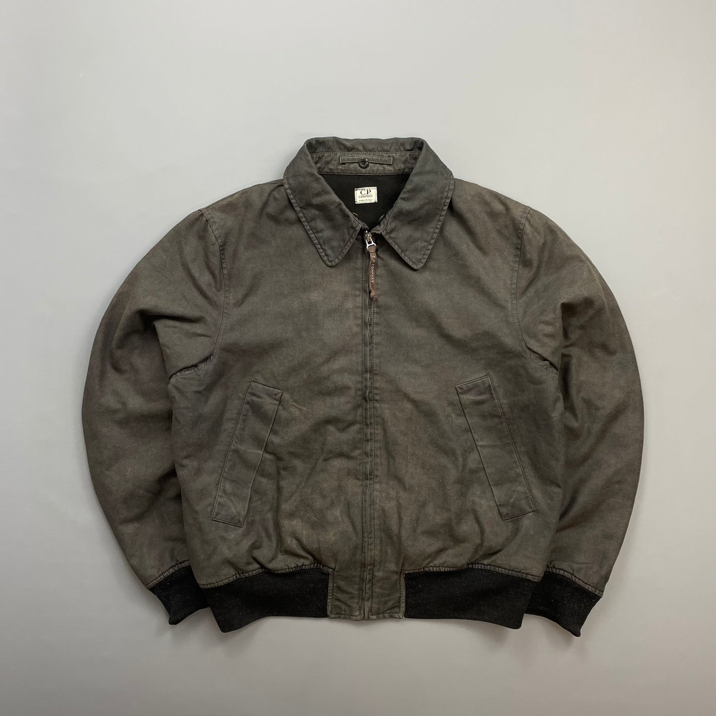 C.P. Company Khaki AW02 Coated Cotton Shearling Collar Bomber Jacket