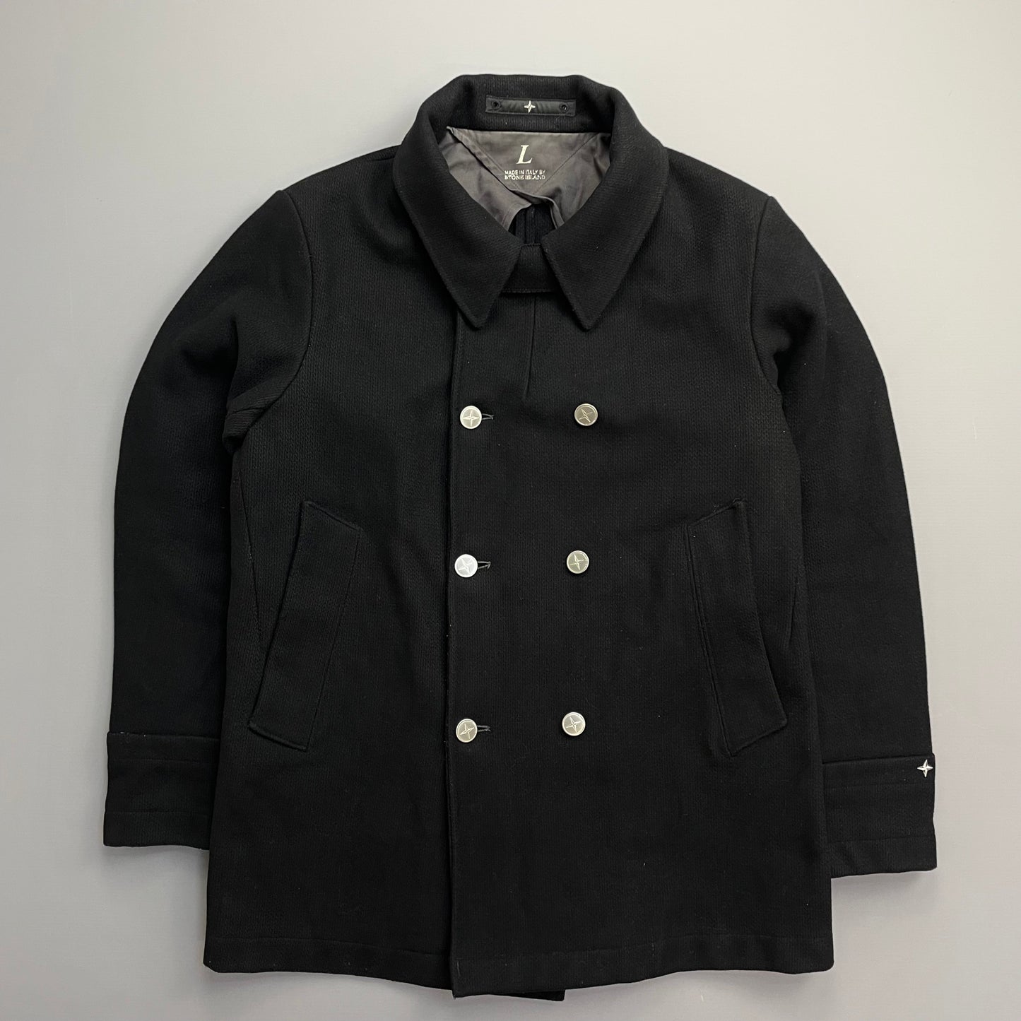 Stone Island Denims Black AW04 Wool Button Pea Coat