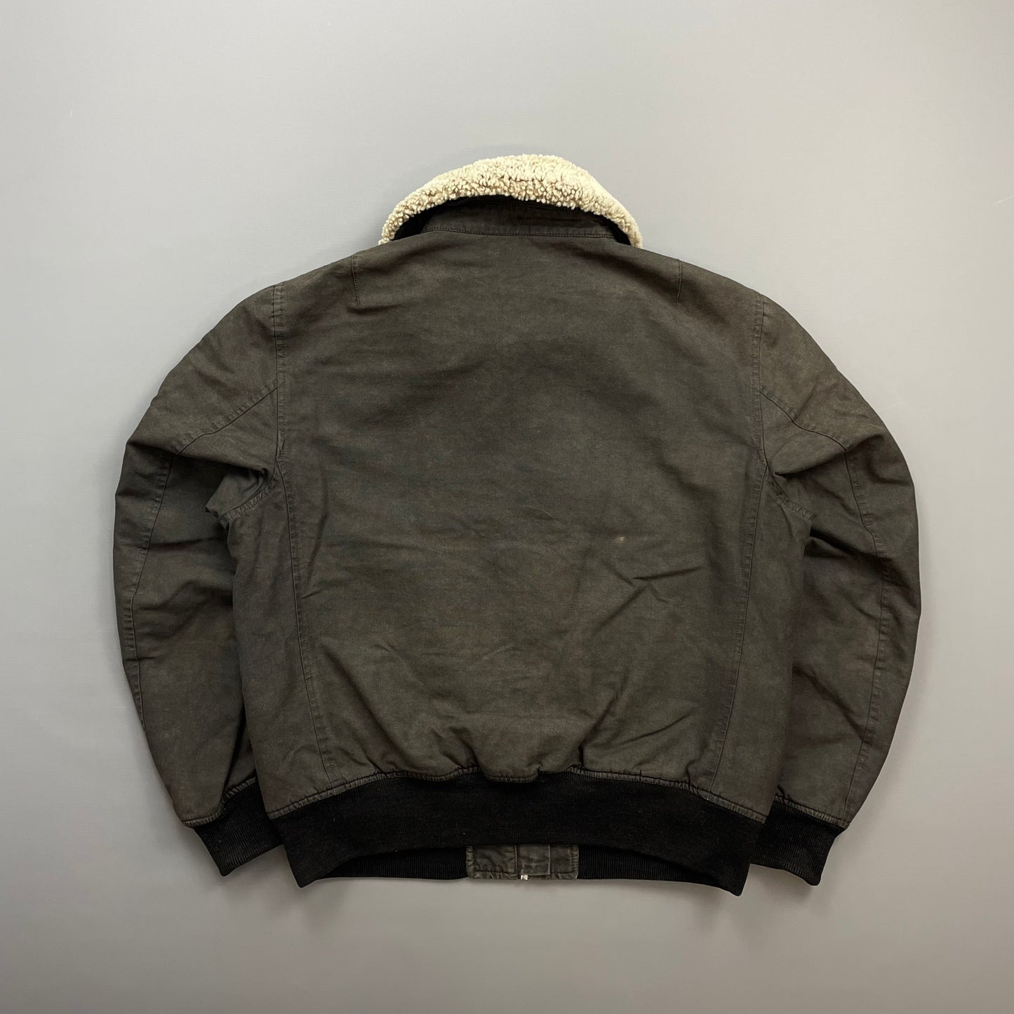 C.P. Company Khaki AW02 Coated Cotton Shearling Collar Bomber Jacket