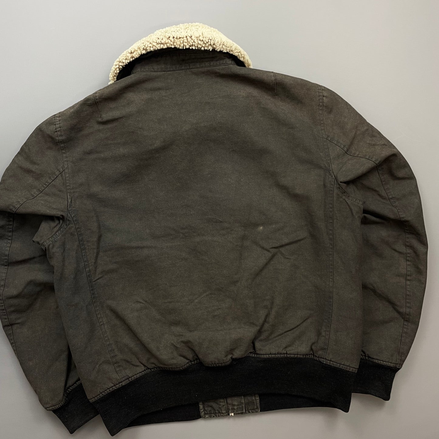 C.P. Company Khaki AW02 Coated Cotton Shearling Collar Bomber Jacket