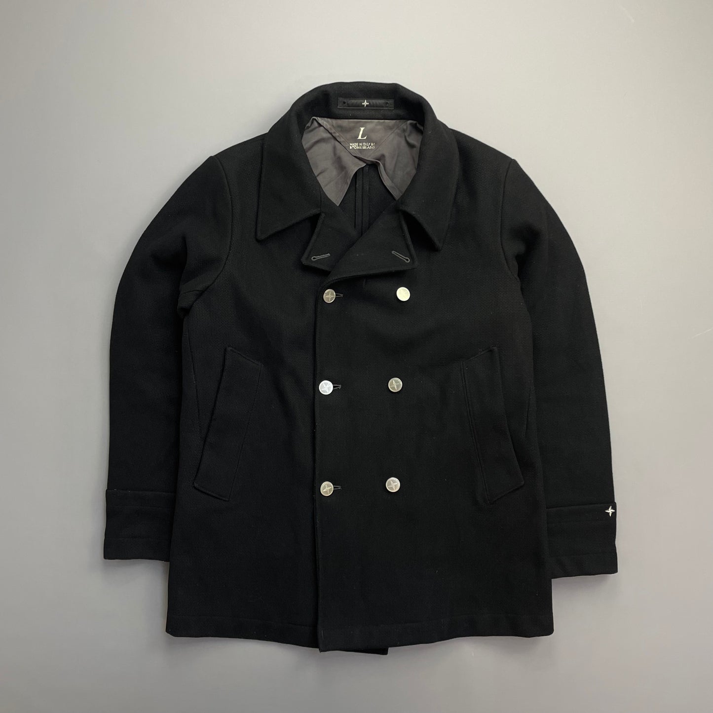 Stone Island Denims Black AW04 Wool Button Pea Coat