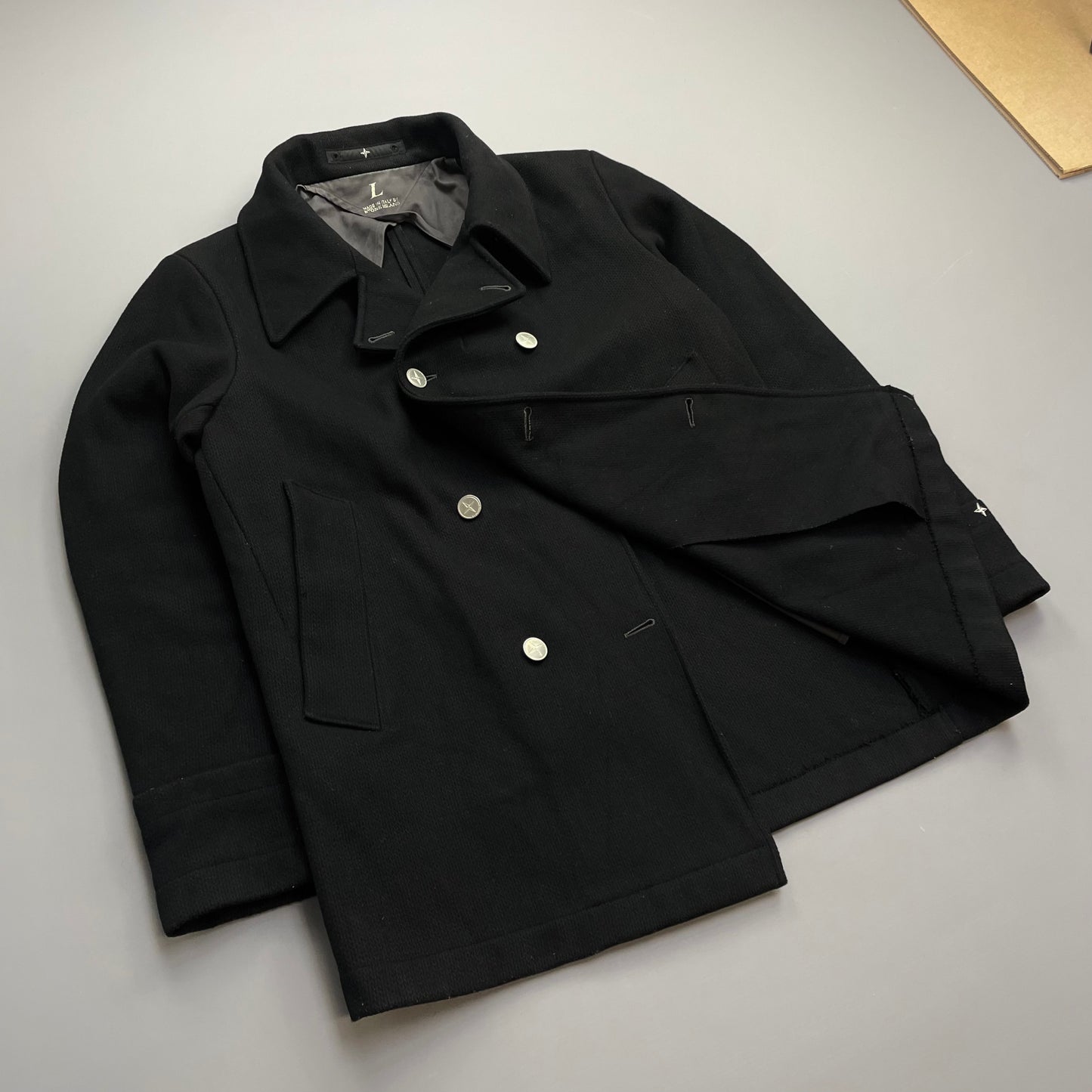 Stone Island Denims Black AW04 Wool Button Pea Coat