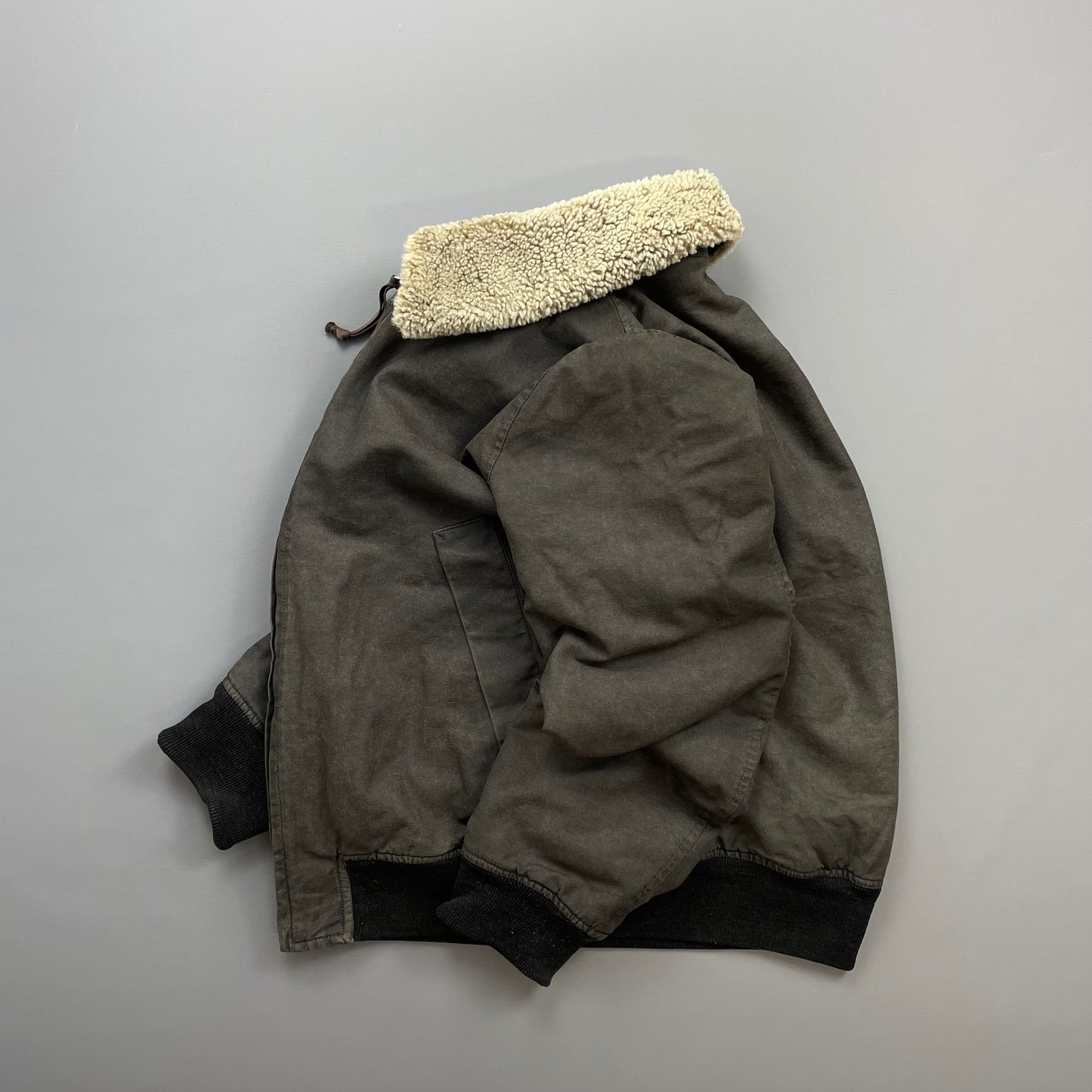 C.P. Company Khaki AW02 Coated Cotton Shearling Collar Bomber Jacket