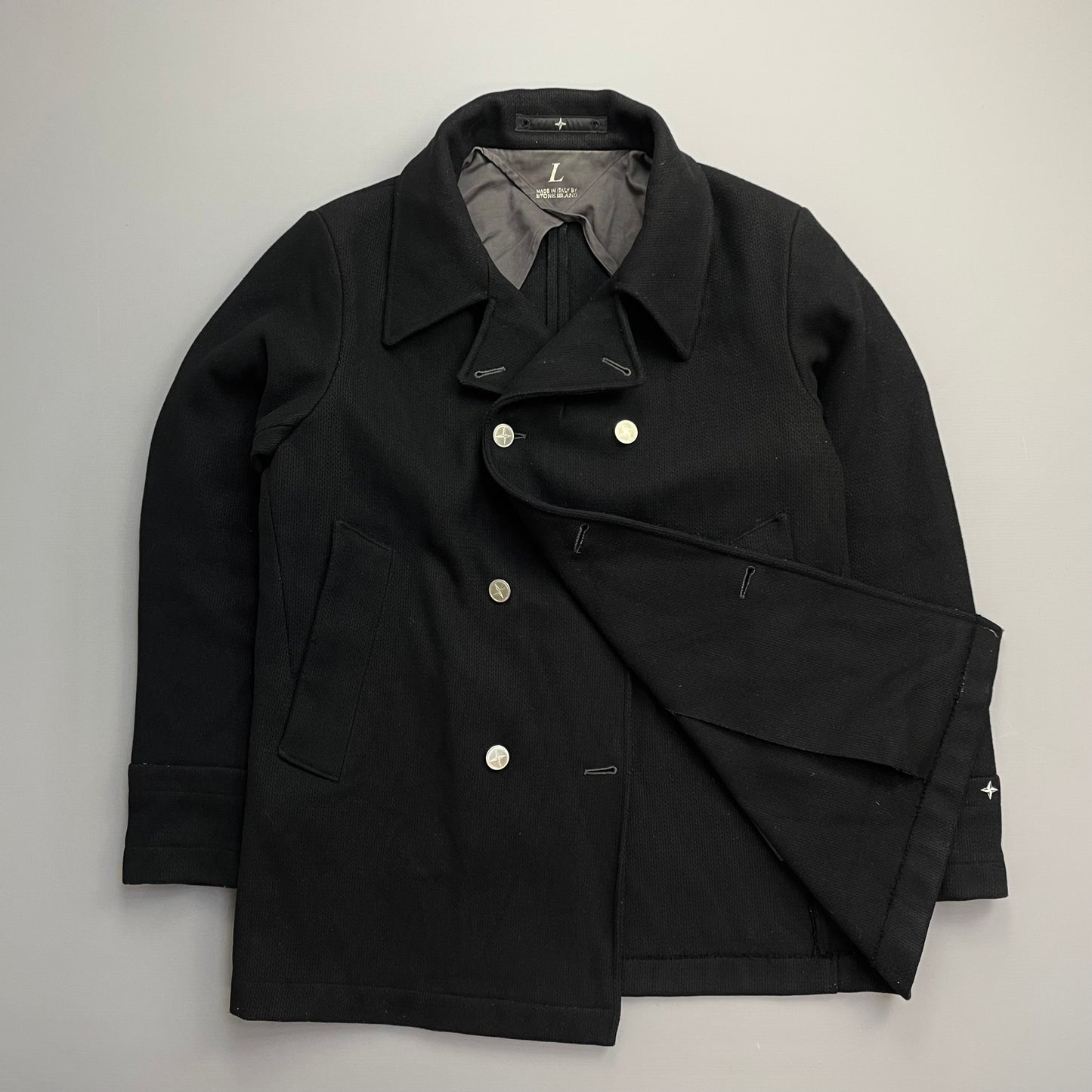 Stone Island Denims Black AW04 Wool Button Pea Coat