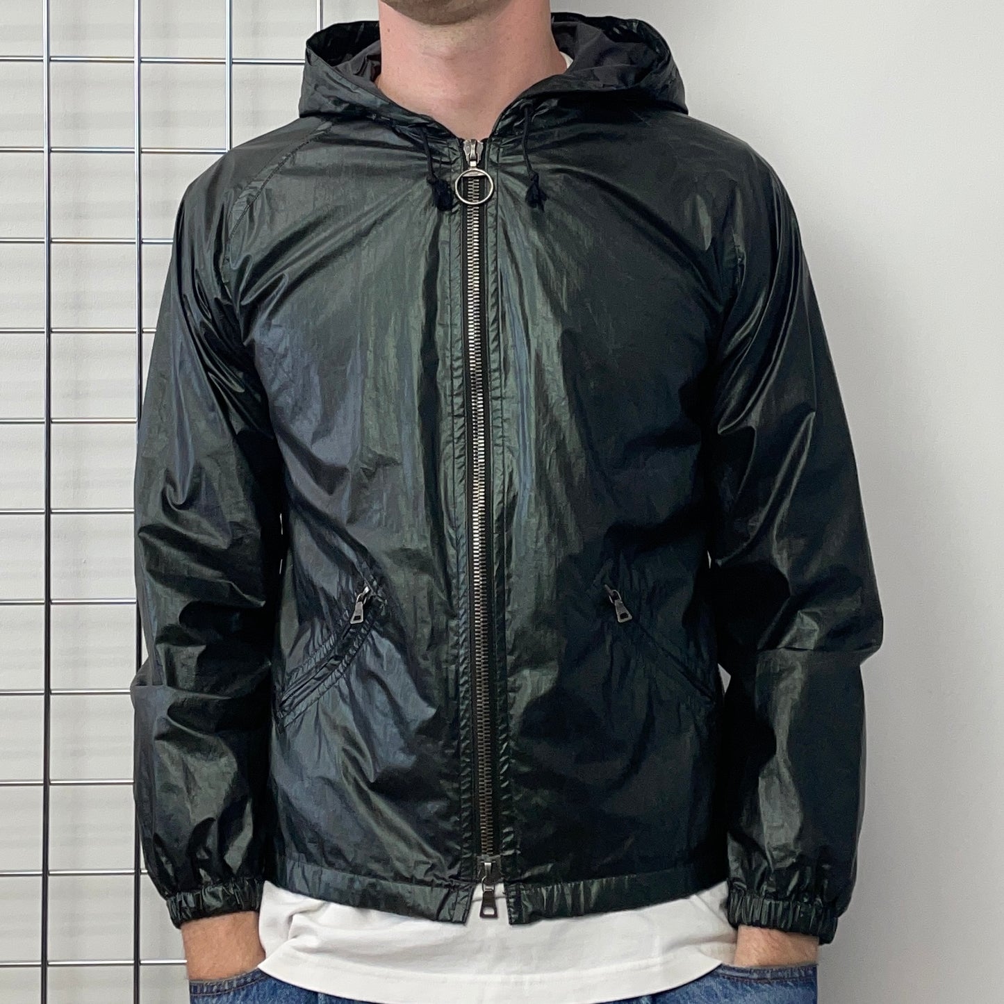 Prada Sport Forest Green 00s Waxy Hooded Windbreaker Jacket