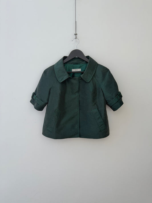 Prada 00s Forest Green Silk-Blend Shortsleeve Blouson