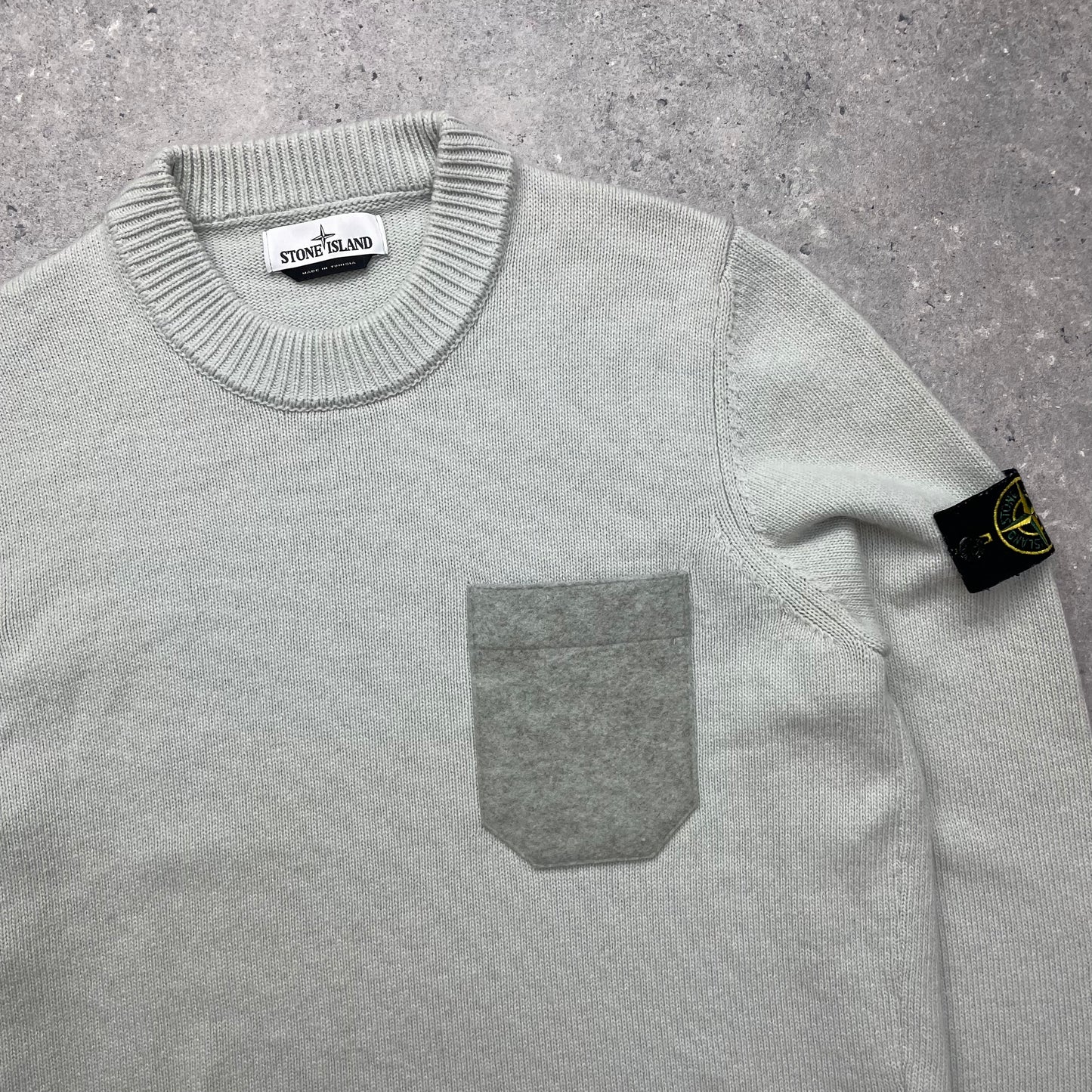 Stone Island Turquoise Knit Jumper w/ Grey Wool Pocket