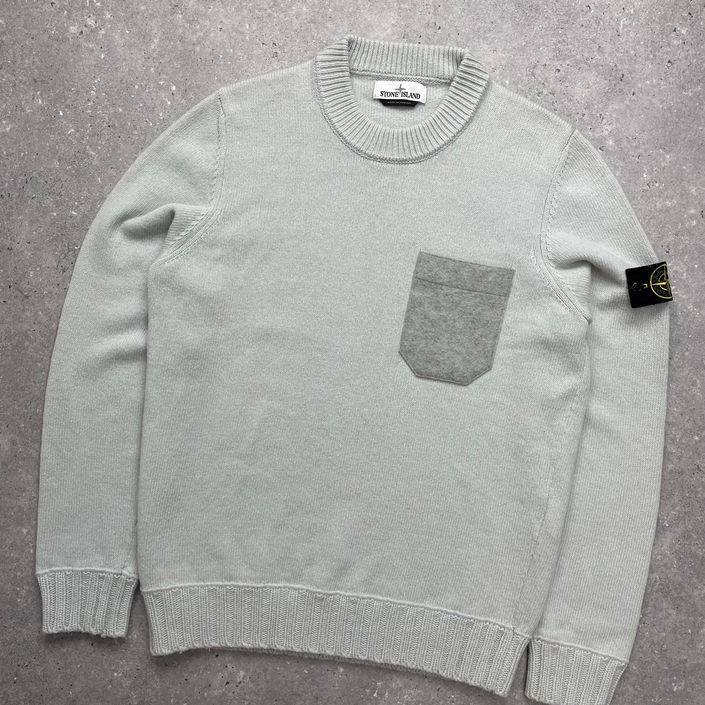 Stone Island Turquoise Knit Jumper w/ Grey Wool Pocket
