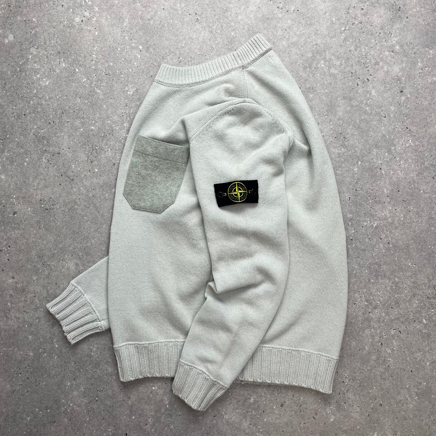 Stone Island Turquoise Knit Jumper w/ Grey Wool Pocket