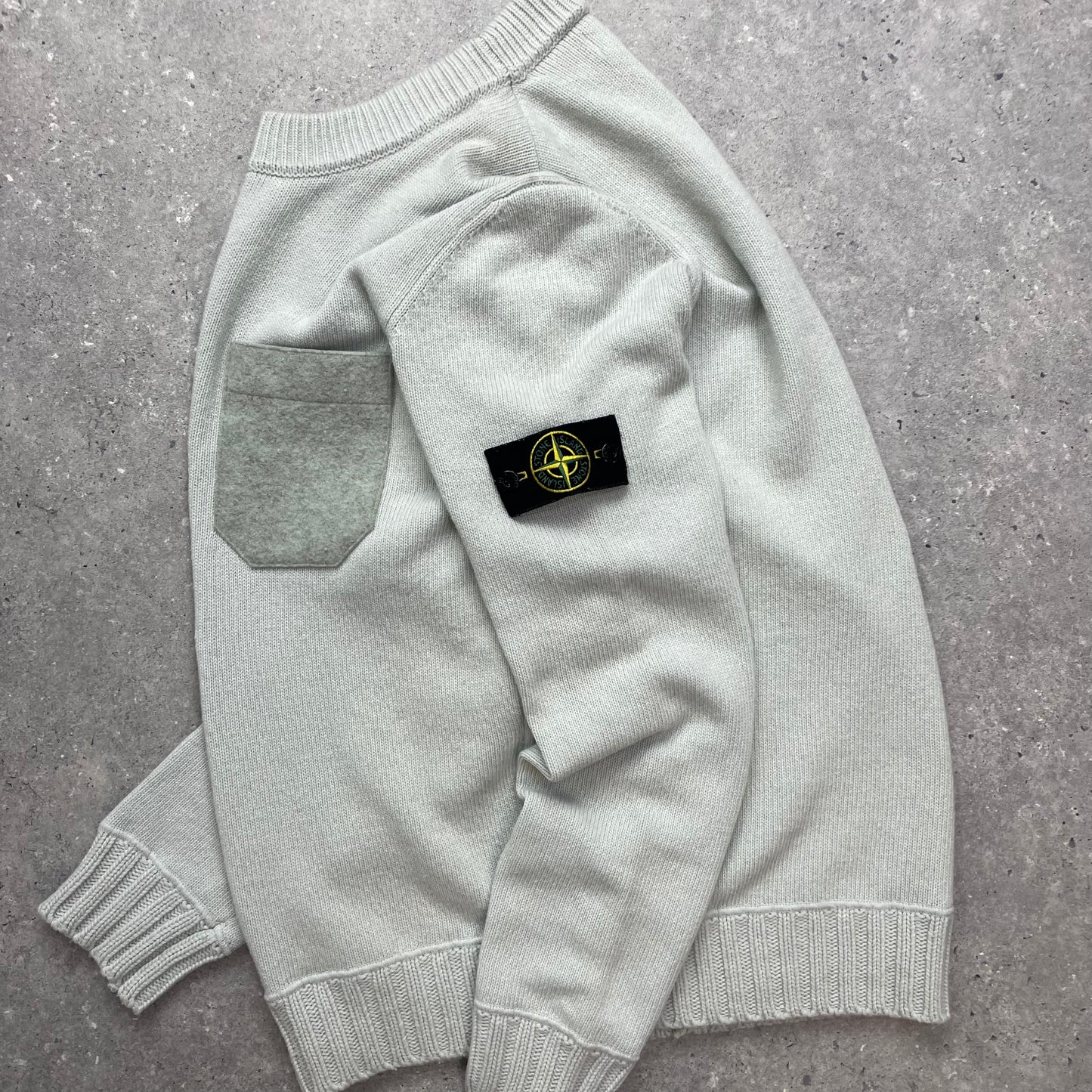 Stone Island Turquoise Knit Jumper w/ Grey Wool Pocket