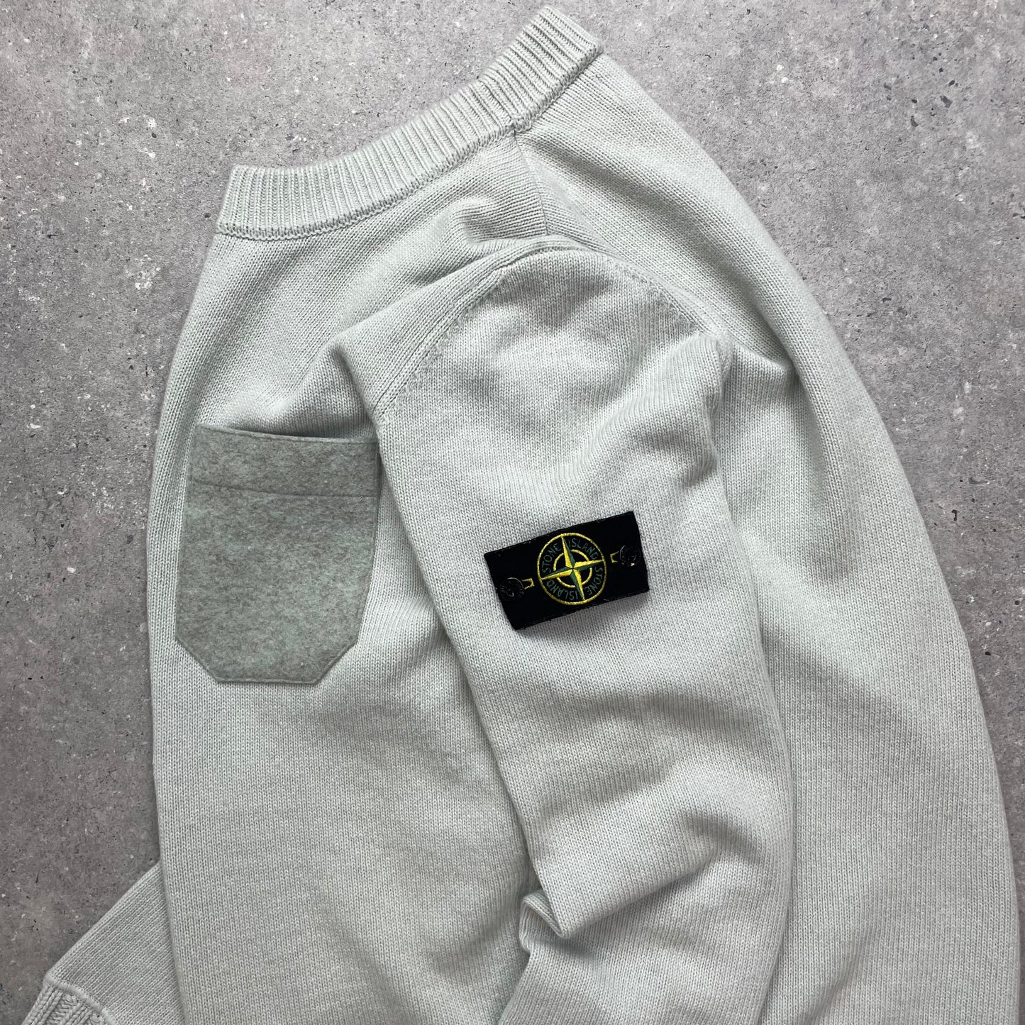 Stone Island Turquoise Knit Jumper w/ Grey Wool Pocket