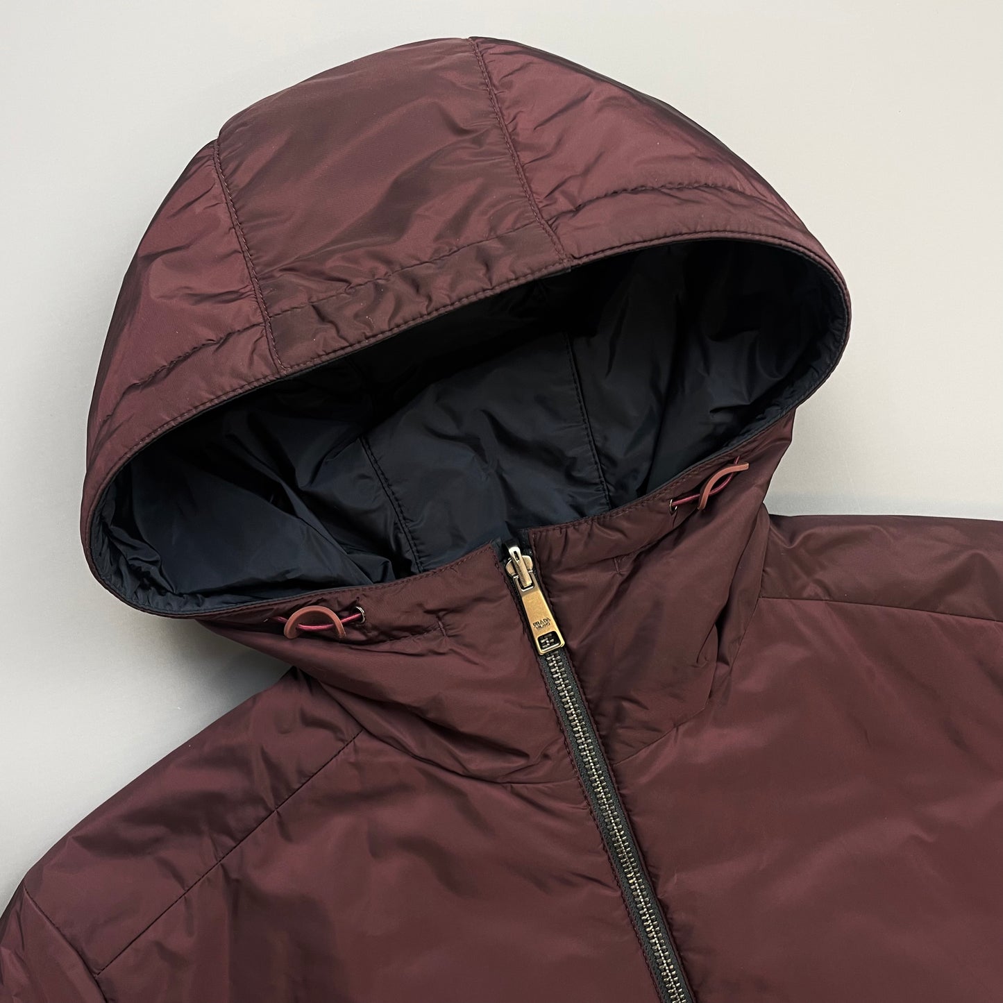 Prada Sport Navy & Burgundy 2018 Nylon Reversible Padded Hooded Jacket
