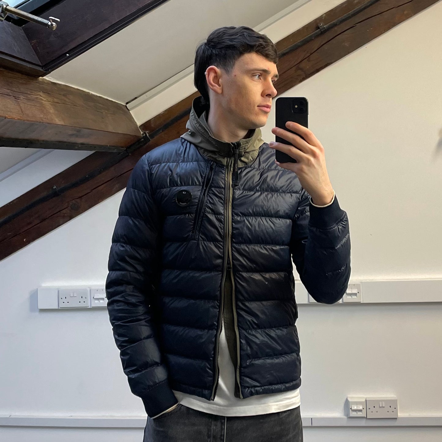 C.P. Company Blue AW14 DD Shell Contrast Hood Lightweight Nylon Down Puffer Jacket