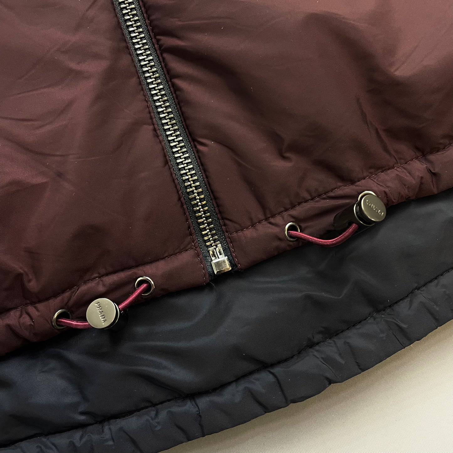 Prada Sport Navy & Burgundy 2018 Nylon Reversible Padded Hooded Jacket